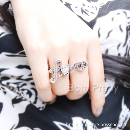 Sweet Love Rhinestone Two Cross Double Finger Adjustable Ring